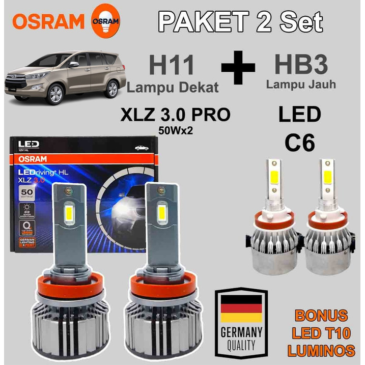 Paket Lampu LED INNOVA REBORN H11 OSRAM XLZ + LED C6 HB3 9005 Putih