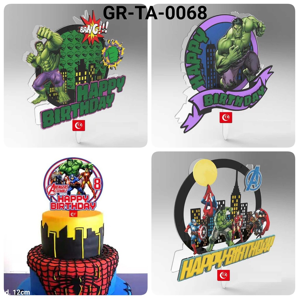 GR-TA-0068 Cake topper akrilik happy birthday avenger superhero hulk thor (tulisan akrilik)