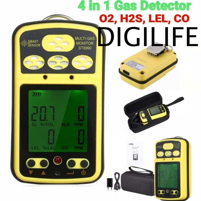 Gas Detector Smart Sensor ST8990 H2S O2 CO LEL Multi 4in1 EX Detektor ST-8990 Monitor Oxygen