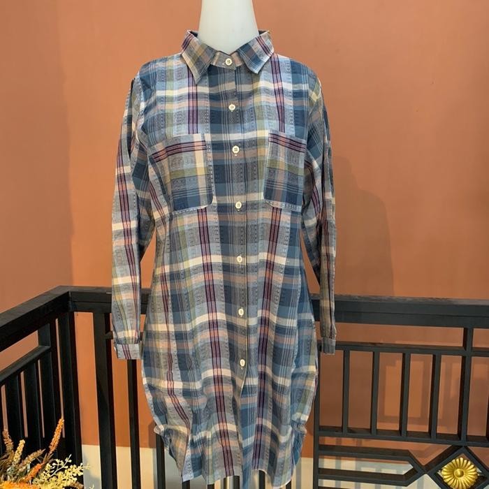 Tunik Kotak-Kotak Katun Triset Atasan Wanita Motif