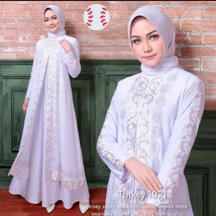 Terlaris Abaya Turkey Khusus Putih Bordir Kipas Gamis Muslim Wanita Turki Mewah Lembut