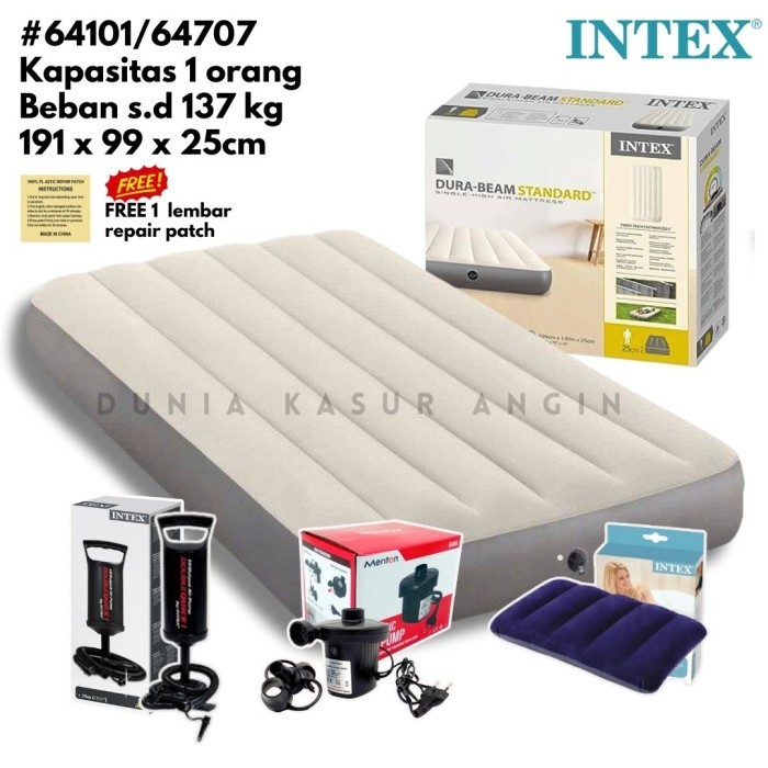 Kasur Angin Intex DuraBeam 64707 Single - CREAM - FREE Pompa Elektrik