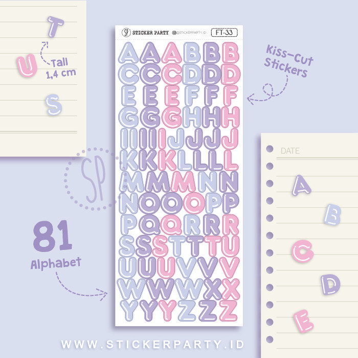 

>*>*>*>*] Stiker Huruf A-Z Balon Bubble Polaroid Polco Deco Ungu Pink DIY (FT33)