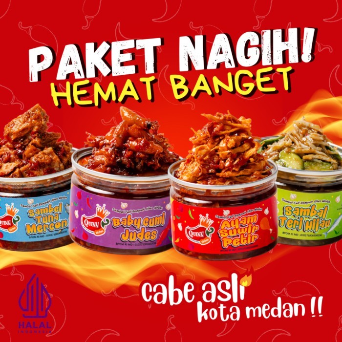 

TERLARIS PAKET NAGIH (ISI EMPAT) HEMAT BANGET SAMBAL QUINN KITCHEN MURAH!!! MURAH