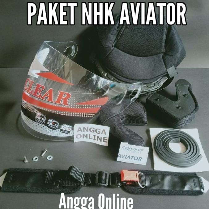 Paket NHK Aviator, Busa Helm + Kaca Helm + Lis Karet + Tali Helm