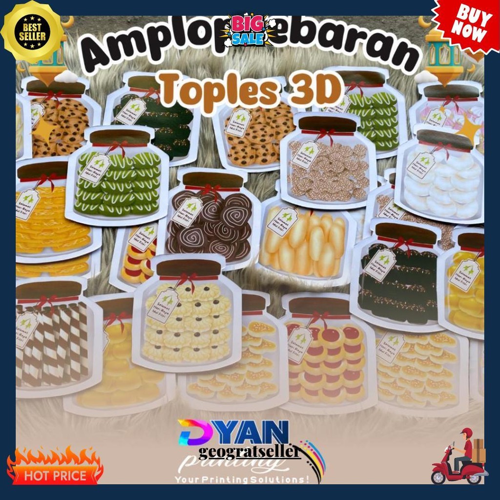 

1 Pack Isi 10 Amplop Lebaran Bentuk Toples Kue 3D Viral Cod