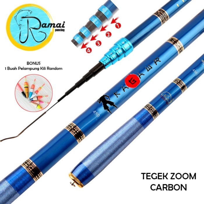 Pancing Full Set Kagawa Joran Tegek Zoom Blue Sea Series Telescopic Carbon