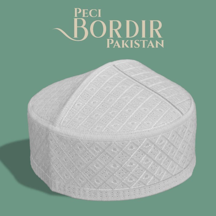Peci Kopiah Pakistan Bordri Warna Putih Polos Motif Kotak - Kotak Harga Terjangkau Kualitas Bagus