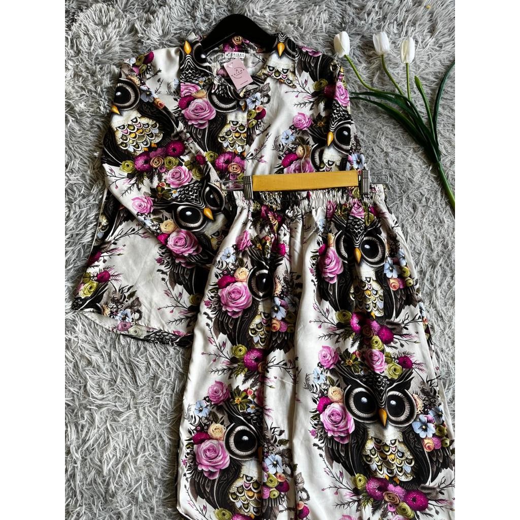 Stln Atasan Bawahan Bju Panjang 1Set Celana 1 Stel Perempuan Kekinian Import Premium Setcel Wanita S