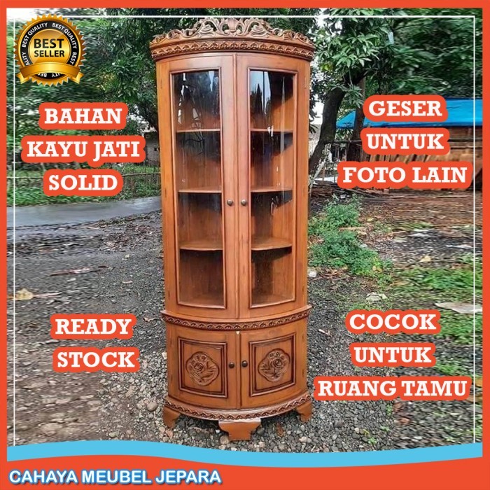 Lemari Sudut Ruang Tamu Kayu Jati Rak Sudut Ruang Tamu Kayu