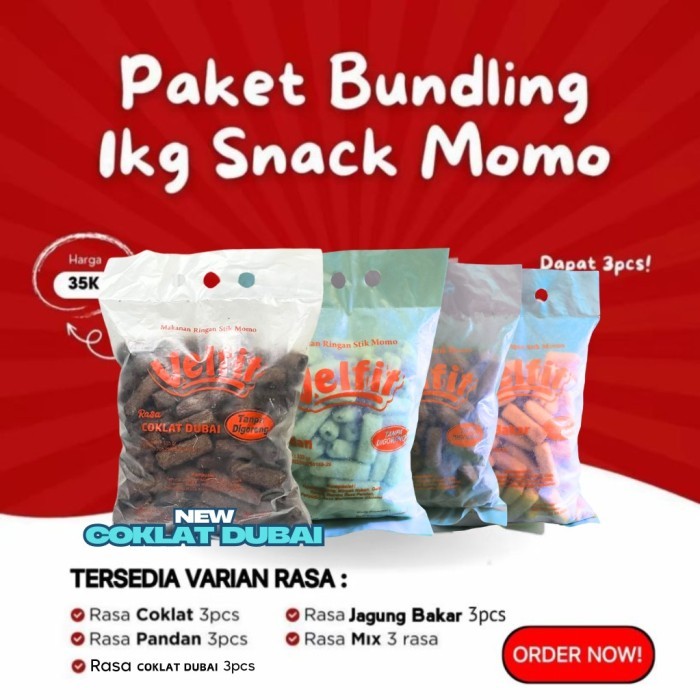 

PROMO! VELFIT SNACK MOMO 1kg 3 karung dengan 3 rasa (coklat, pandan, jagung)