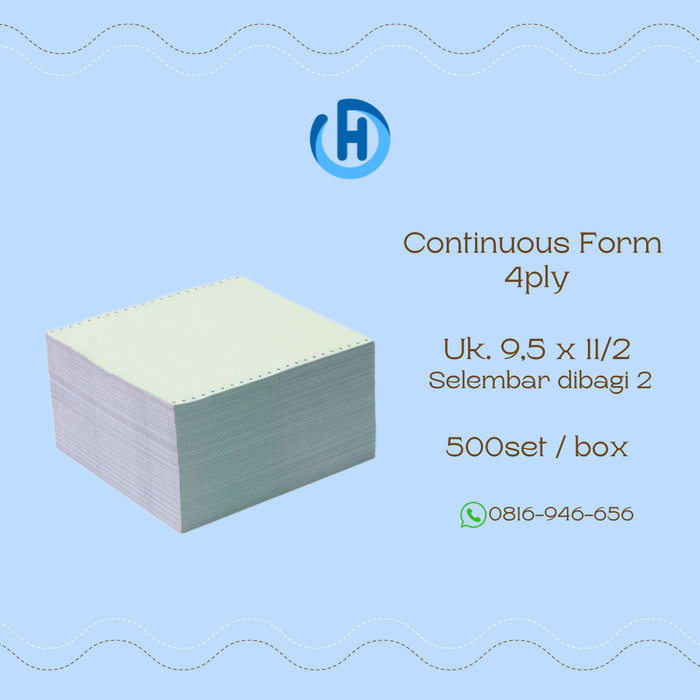 

TERBARU! CONTINUOUS FORM 4 PLY 9.5 X 11 atau 9.5 X 11/2 (bagi 2) i-Form Econo