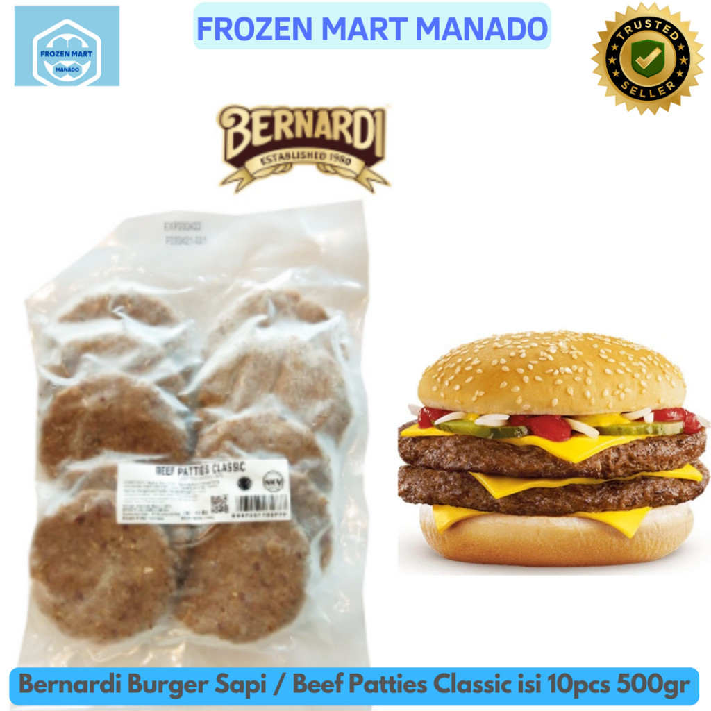 

Bernardi Burger Sapi Beef Patties Classic isi 10pcs 500gr - Frozen Mart Manado (Frozen Food Manado)