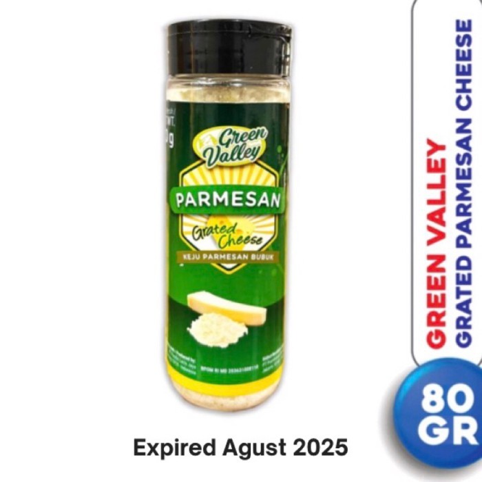 

TERLARIS GREEN VALLEY GRATED PARMESAN CHEESE 80 GR - KEJU PARMESAN BUBUK USA MURAH!!! MURAH
