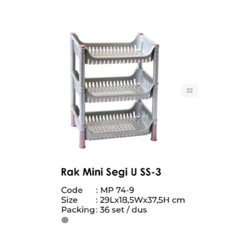Disc Rak Plastik Susun 3 Display Bumbu Dapur Bawang Roti Mini Segi Mpw