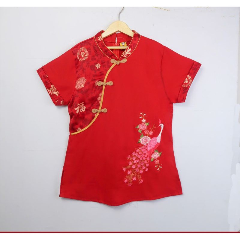 Diskon Spesial  Atasan Traditional Blues Imlek Baju Merah Bordir Merak Cantik Imlek Wanita Ld