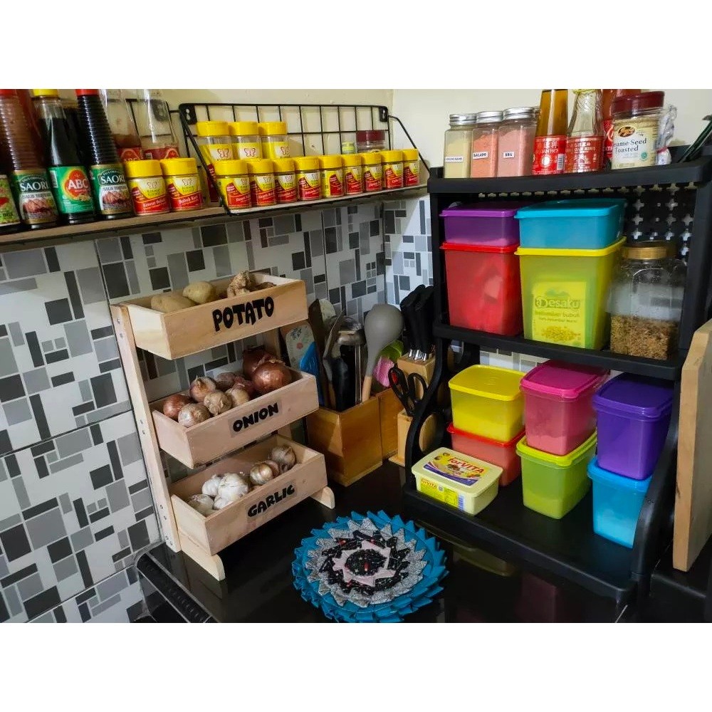 Big Sale  Terlaris Rak Bawang Susun Wadah Bumbu Wadah Bawang Rak Dapur Kayu Kekinian Rak Bumbu