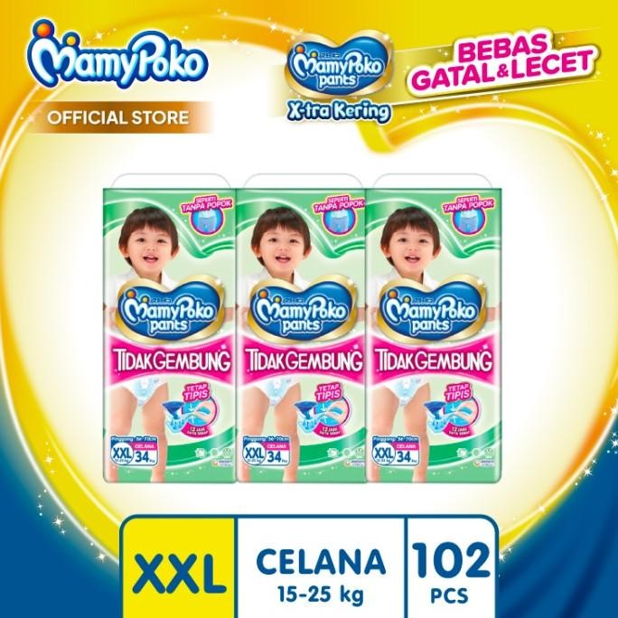 || PROMO POPOK BAYI / PAMPERS ~`~ MamyPoko Pants X-tra Kering Slim Tidak Gembung - XXL 34 - Popok Ce