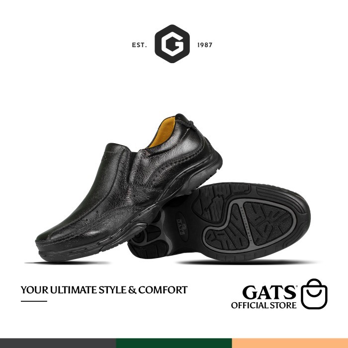 GATS - MP 2608 - Sepatu Kulit Slip On Hitam Casual Pria