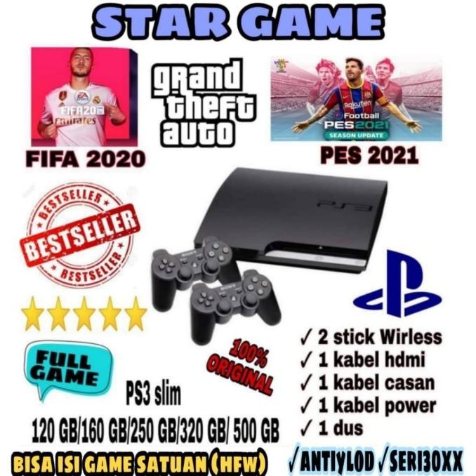 Produk Baru Ps3 Slim Seri 30Xx 500 Gb +2 Stick Fullset (Anti Ylod)-160 Gb