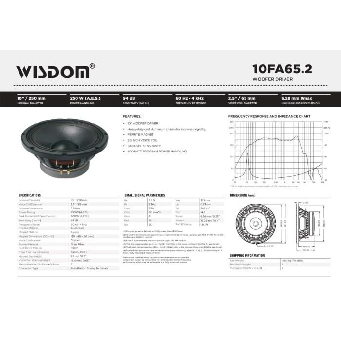 Component Wisdom 10FA65.2 10 Inch Speaker Komponen Original Wisdom 10 FA65.2 Terbaru Berkualitas