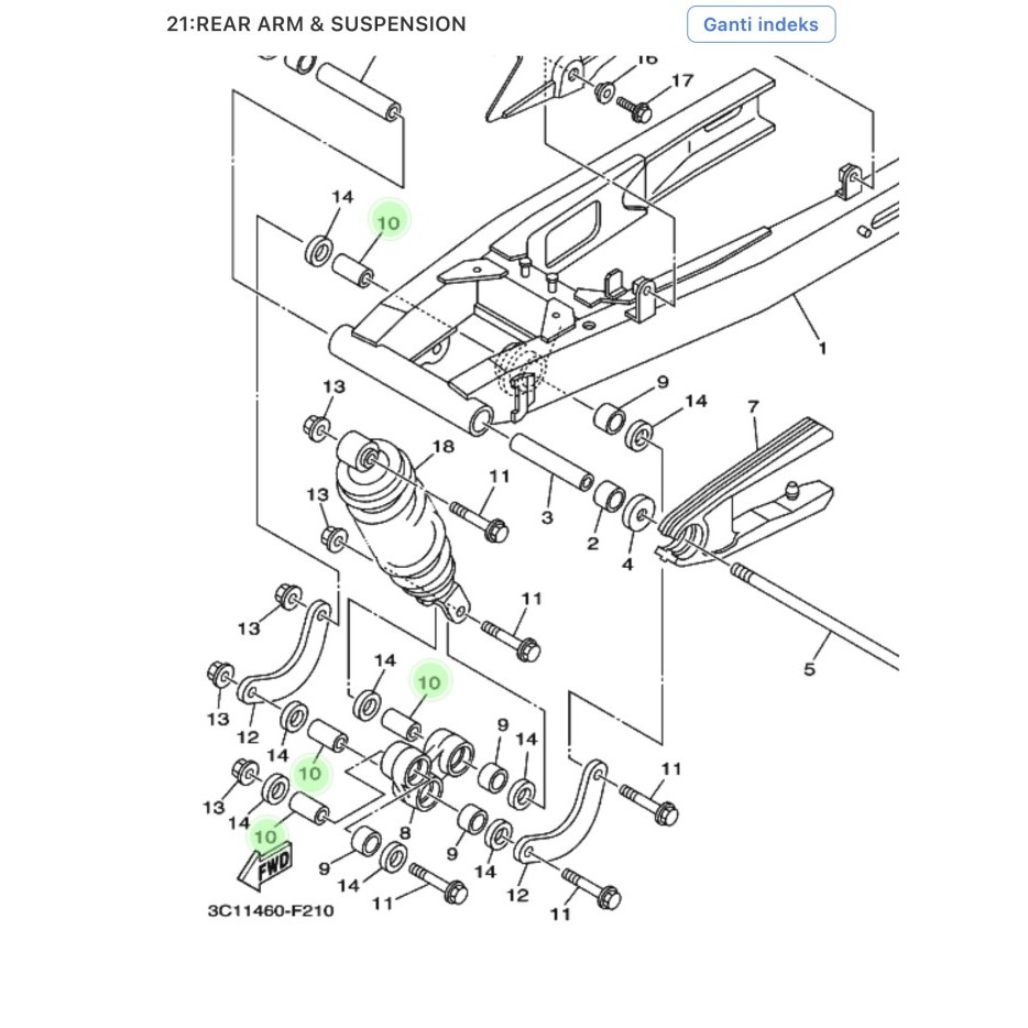 Bos Dudukan Shock Belakang Vixion Ori Yamaha 90387-10814 Termurah Langka