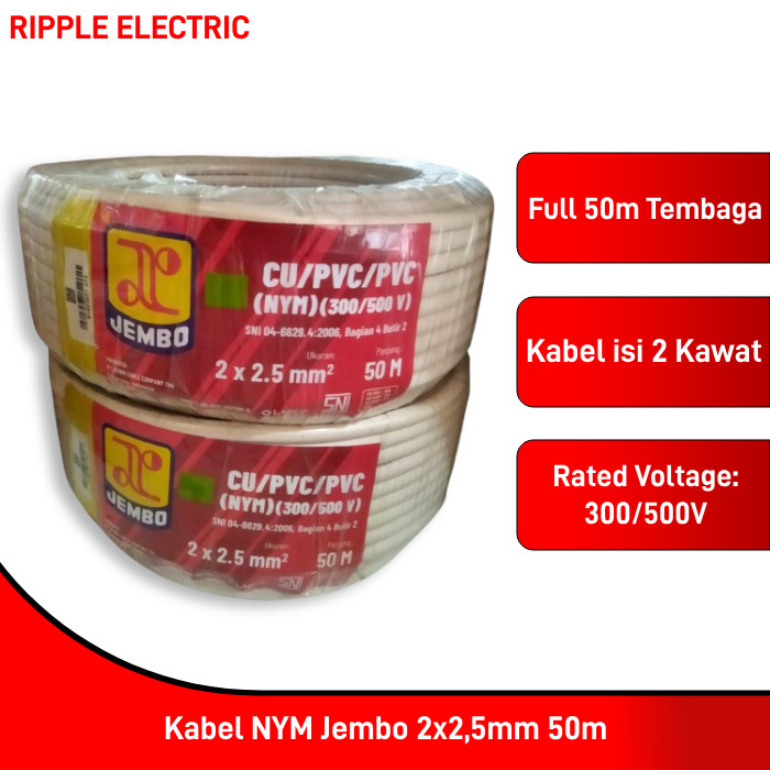 Kabel NYM 2x2,5mm 50m Jembo / Kabel Roll NYM 2x2.5mm 50m Jembo / Kabel Listrik Jembo NYM 2x2.5mm 50m