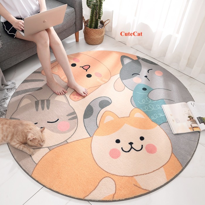 Karpet Bulu Bulat Modern Minimalis Lucu Korea Diameter 100Cm