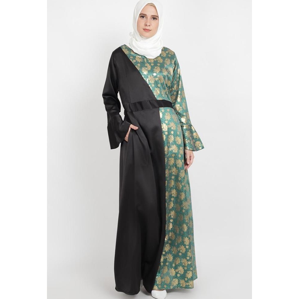 Ziya Flower Dress Jv Hasanah Gamis Kombinasi Flower Wanita Termurah Lapakcitra30
