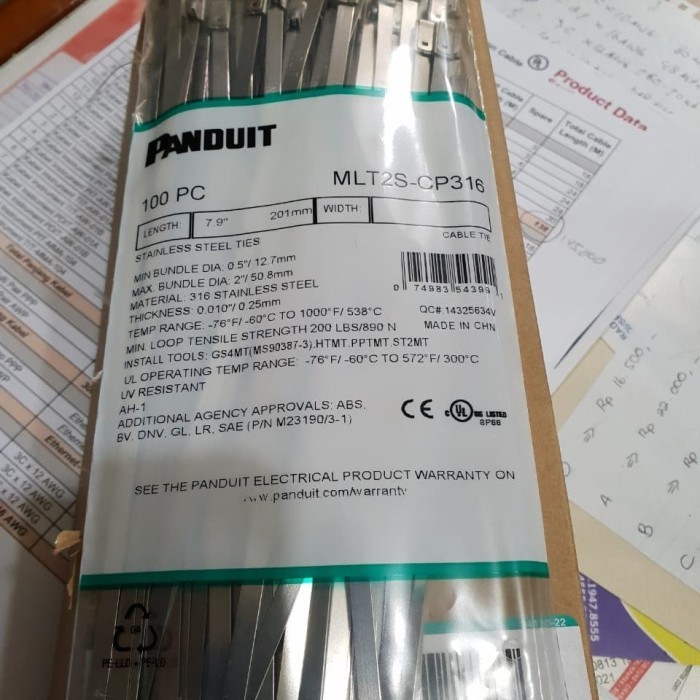 

TERLARIS! Panduit Stainless Steel Cable Ties MLT2S-CP316 /100 piece / 1 pack