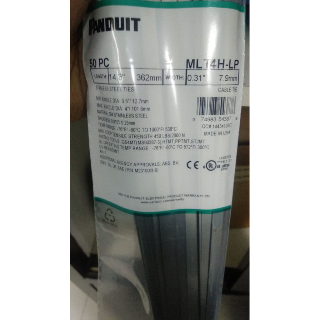 

Stainless Ties MLT4H-LP Panduit / Cable Ties Panduit Stainles 362mm