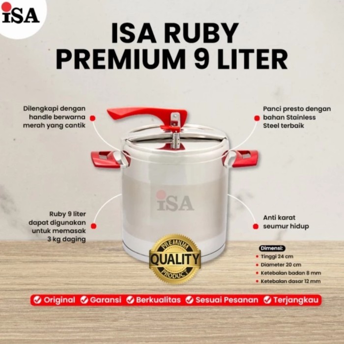 ISA Ruby 9Lt Panci Presto ISA 9 Liter ISA Presure Cooker Tanpa Karet
