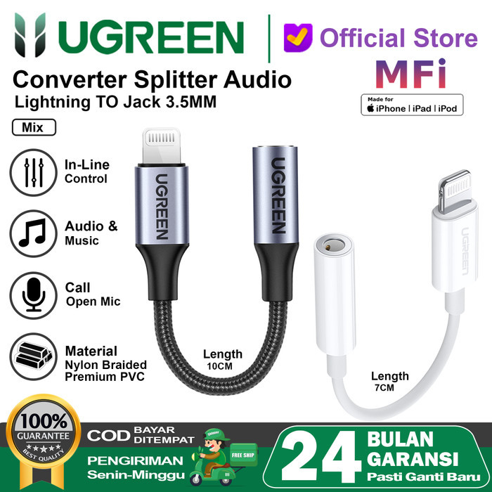 Ugreen Splitter Iphone Mfi Lightning To Jack 3.5Mm 30759 30756