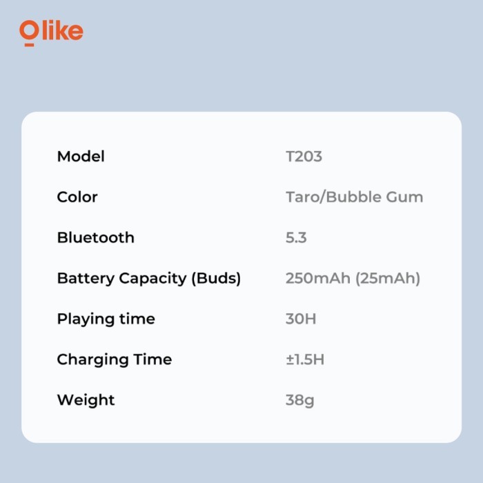 Olike T203 Earphone Bluetooth Waterproof Tws Gaming Headset True Wireless V5.3