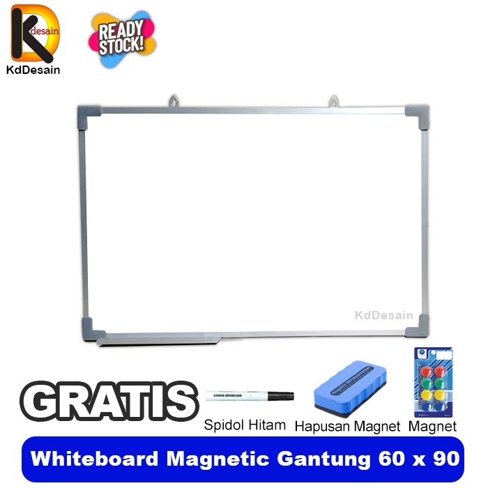 

PAPAN TULIS WHITEBOARD MAGNETIC GANTUNG 60X90 SPIDOL HITAM MGNET HAPUS