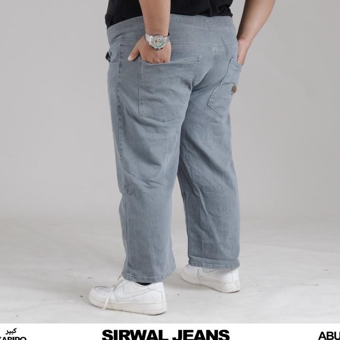 Sirwal Jeans Kabiro Abu - Angkle Pants Celana Sirwal Pria Jumbo Bahan Jeans Stretch Elastis & Nyaman
