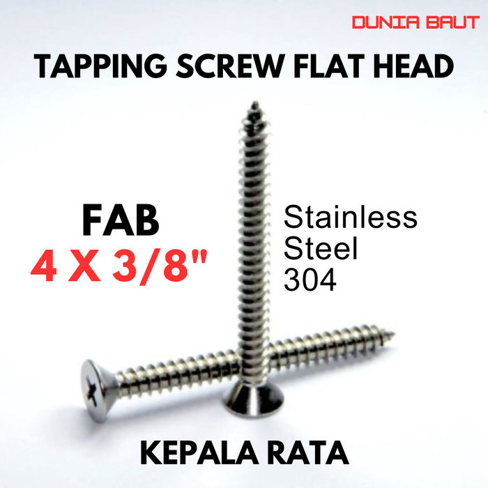 FAB 4X 3/8 Tapping Screw FH 4 X  3/8 Skrup Kepala Rata Stainless SS304