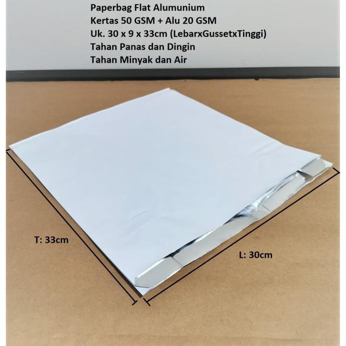 

|| PROMO ~`~ Paperbag Flat Alumunium 30x9x33cm Tahan Panas, Dingin, Minyak, Air. ||~~~