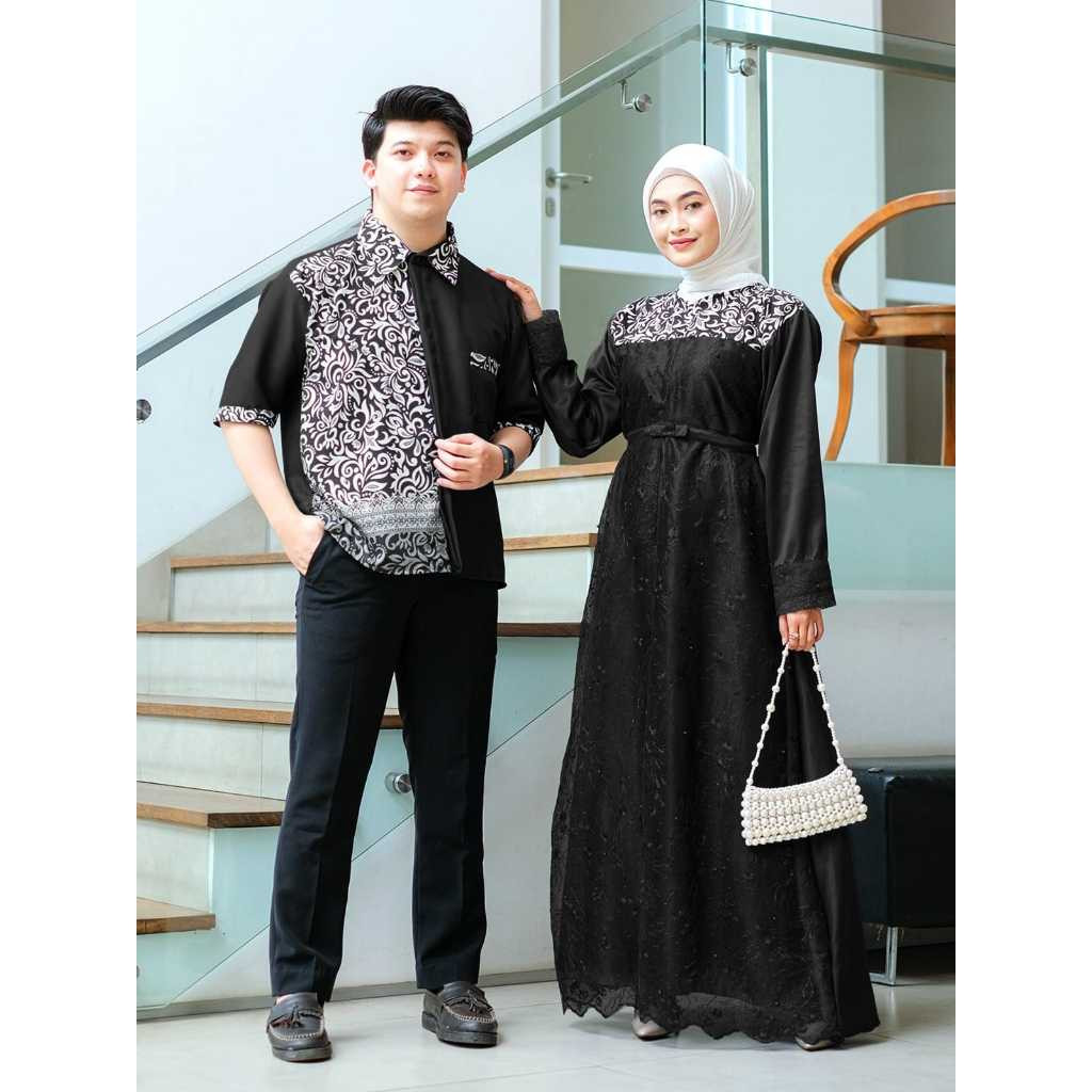 Gamis Couple Brokat Kapel Pasangan Batik Lebaran Idul Fitri Muslimah Seragam Keluarga Remaja Cowok C
