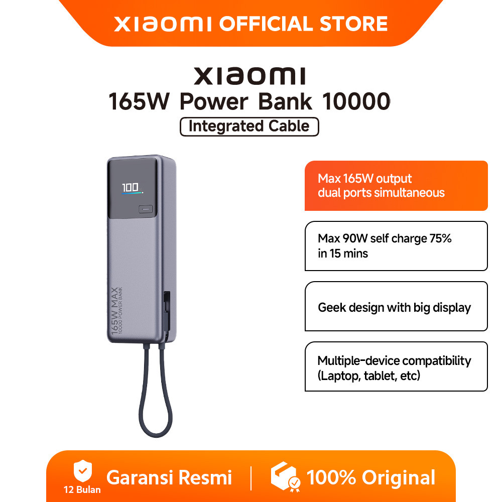 Xiaomi 165W Power Bank 10000mAh Integrated Cable | Max 165W output dual ports simultaneous | 120W Ou