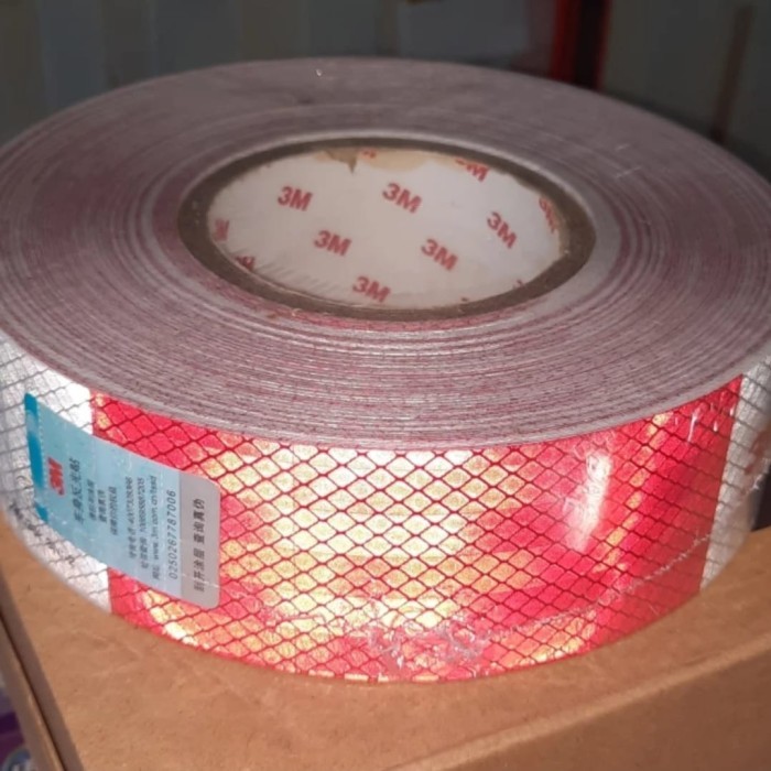 stiker reflector 3m merah putih 5 cm x 45m -skotlet reflective 3m