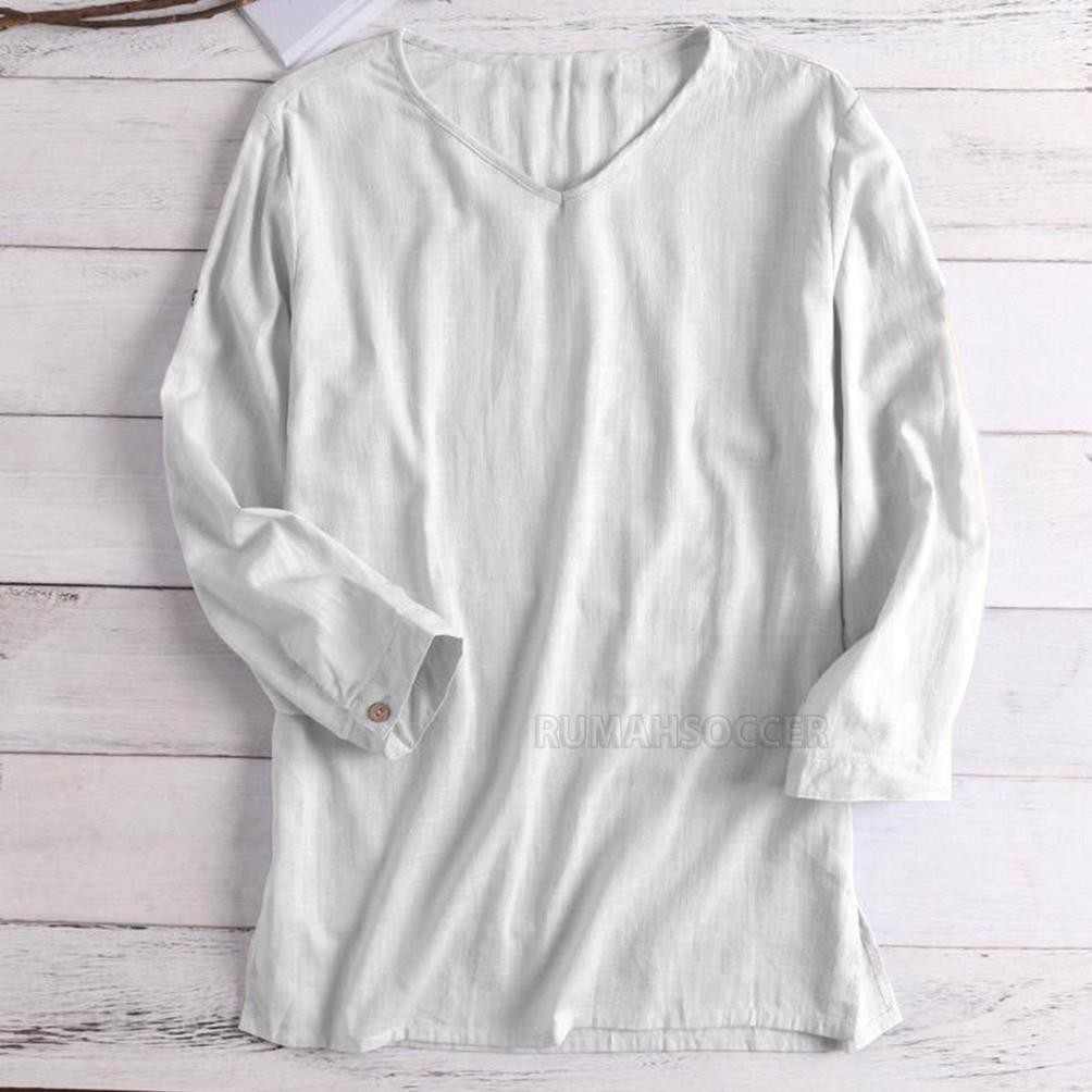 Ready Baju Koko Putih Pria Lengan Panjang 4/5 Koko Ibrahim Bahan Katun Tebal Muslim Dewasa Polos Ori