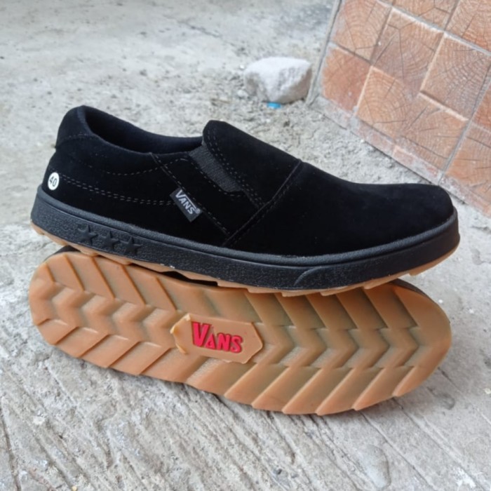 Sepatu Pria Casual Slip On Hitam Polos Slop Tanpa Tali Keren