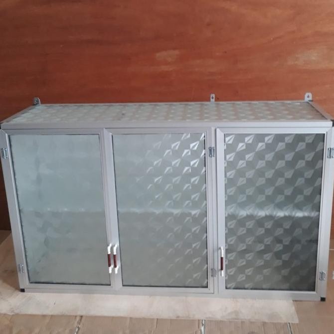 Rak Gantung Lemari Dapur Kitchen Set Atas Aluminium Kaca 3 Pintu Polos Sabdapramuji