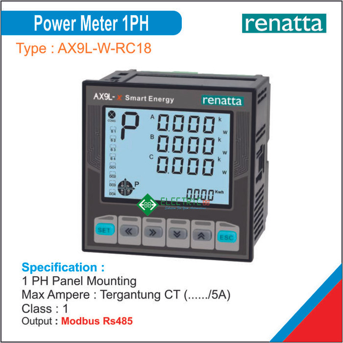 Power Meter Kwh 1 Phase Modbus Rs485 Renatta