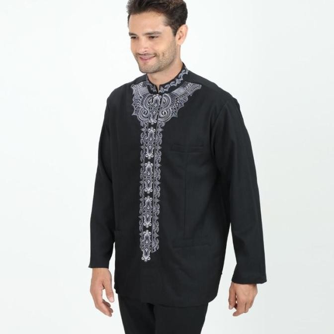 Grosir Batik Arjuna Weda Jasko Simetris Baju Koko Pria - Hitam
