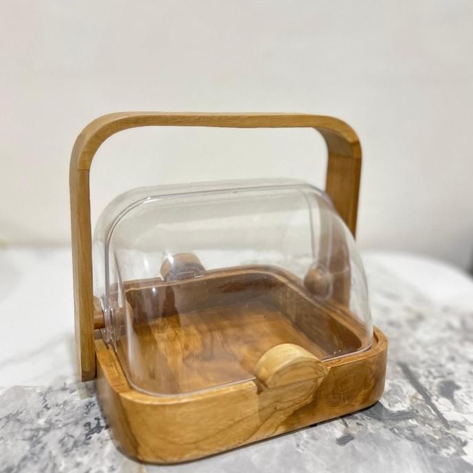 Tempat Roti Slide Bread Box Kayu Jati Solid / Wooden Bread Basket Food Grade GM