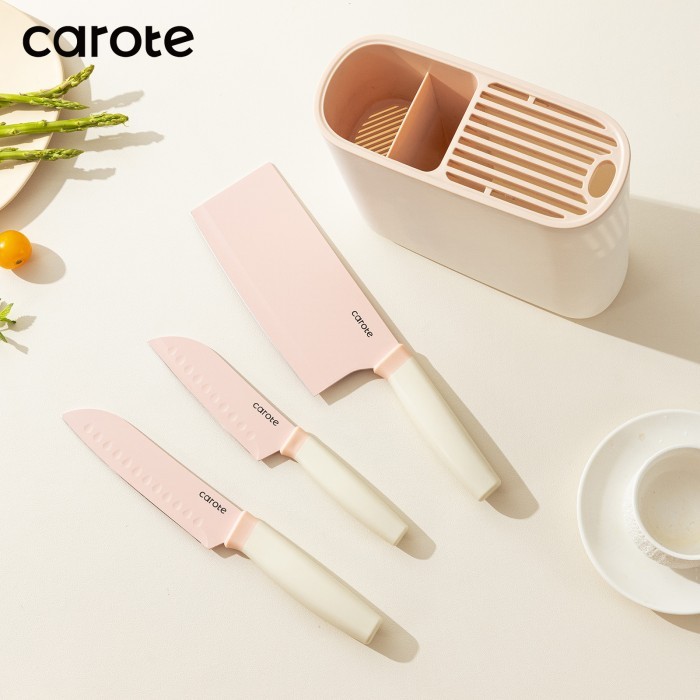 STOK TERBATAS CAROTE SET PISAU PERALATAN DAPUR BIO PINK 4PCS KERAMIK PERALATAN DAPUR PISAU TAJAM