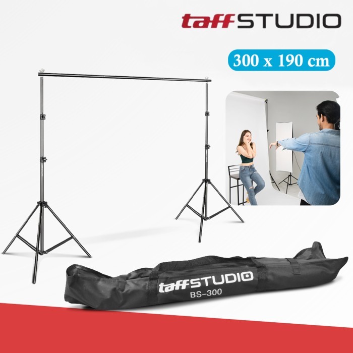 Portable Background Stand 3 x 1.9 M TaffSTUDIO BS300 Bracket Tiang Backdrop Foto Green Screen Live