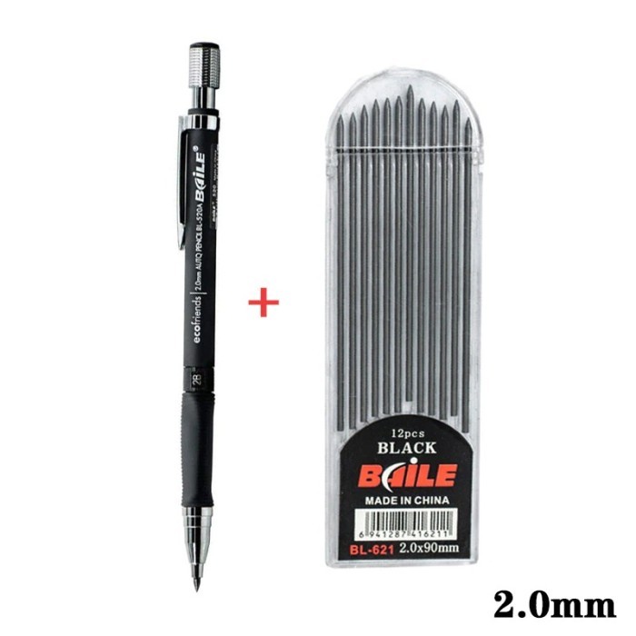 

OBRAL PENSIL MEKANIK + REFILL 2MM ISI 12 LEADS MECHANICAL PENCIL 2B SET - BLACK KODE 644